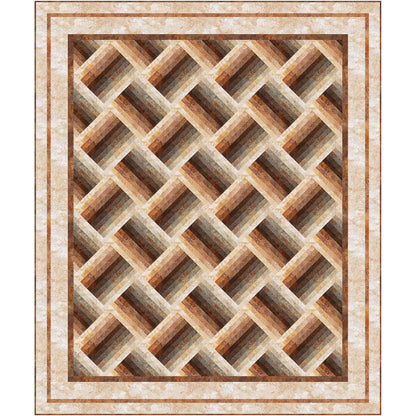 Elegant browns geometric pattern quilt looks a lot like a basket weave at an angle.