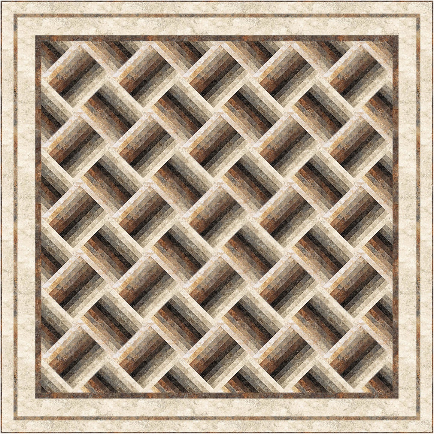 Elegant browns geometric pattern quilt looks a lot like a basket weave at an angle.