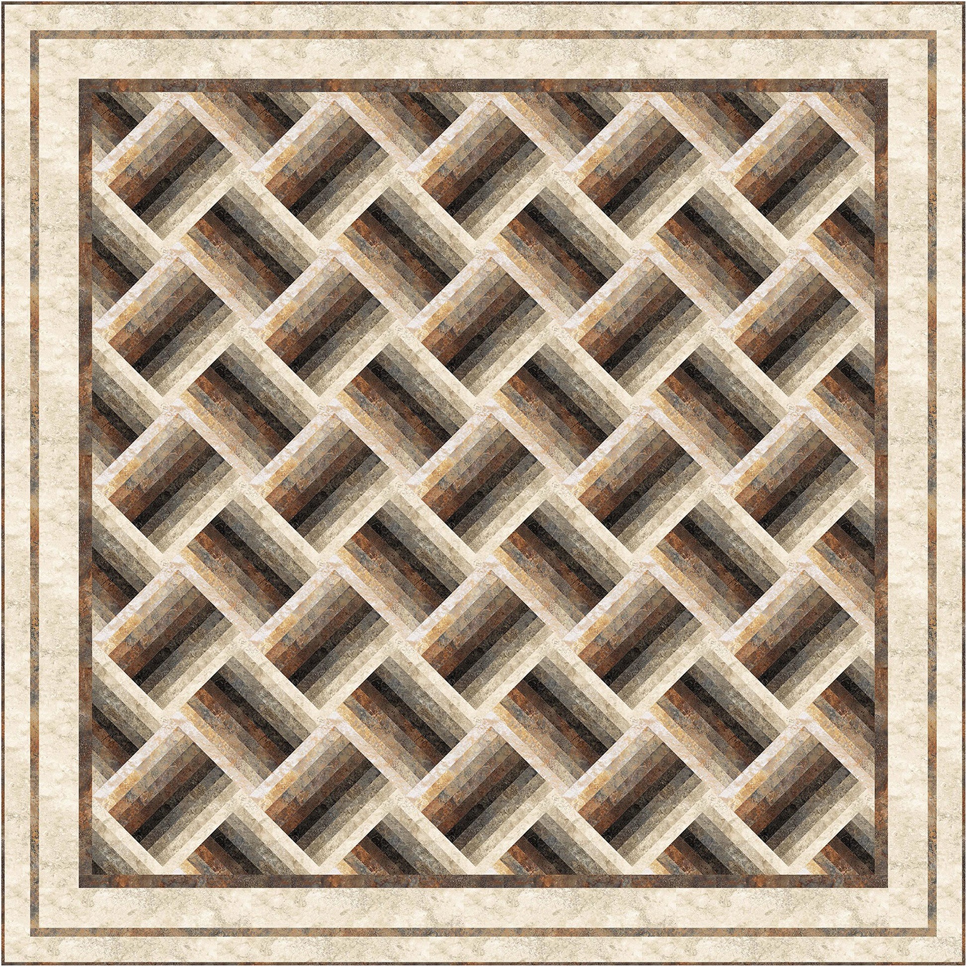 Elegant browns geometric pattern quilt looks a lot like a basket weave at an angle.