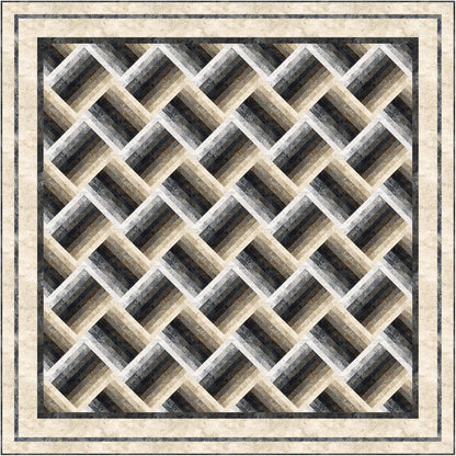 Elegant browns and tans geometric pattern quilt looks a lot like a basket weave at an angle.