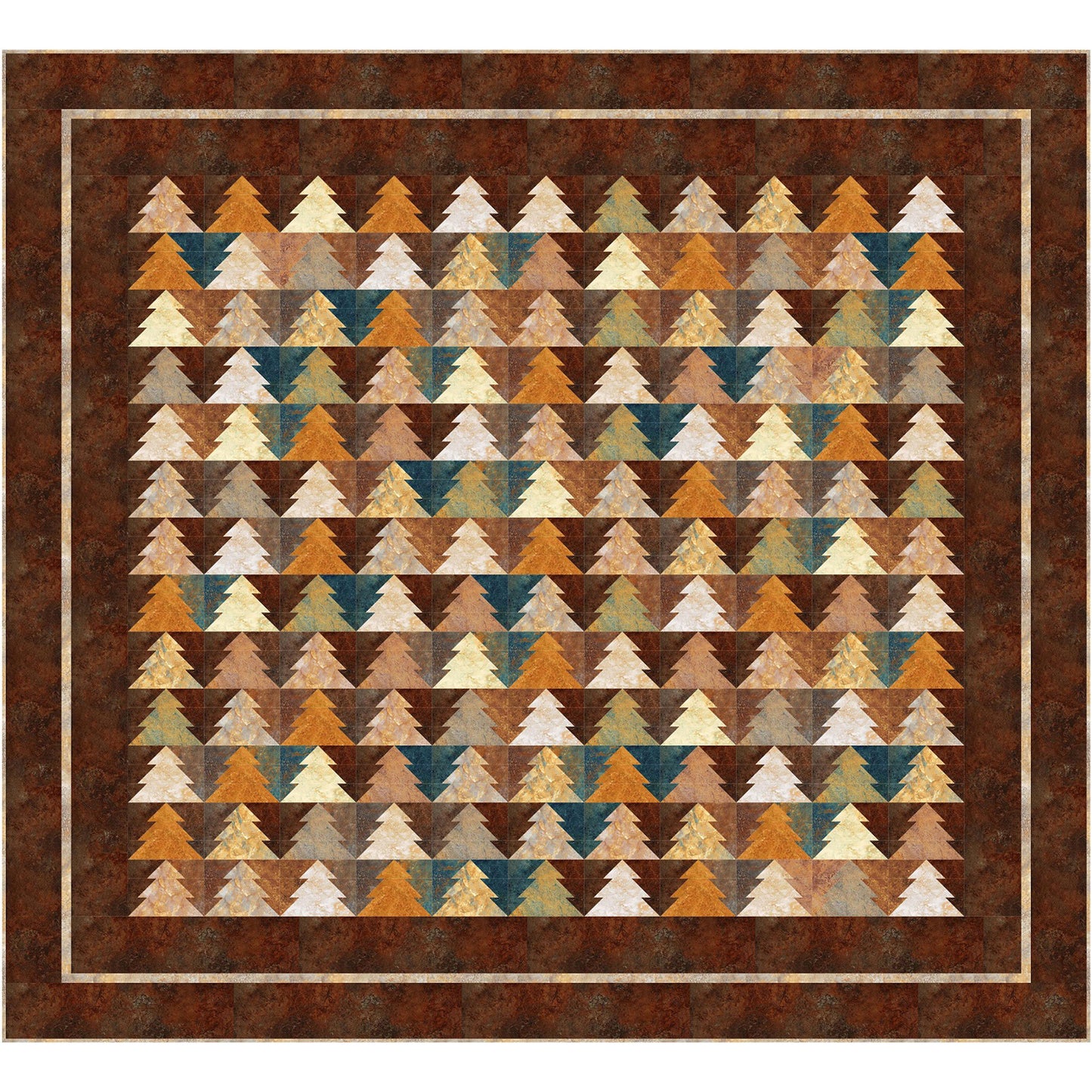 Woodsy quilt featuring a brown and orange tree pattern.