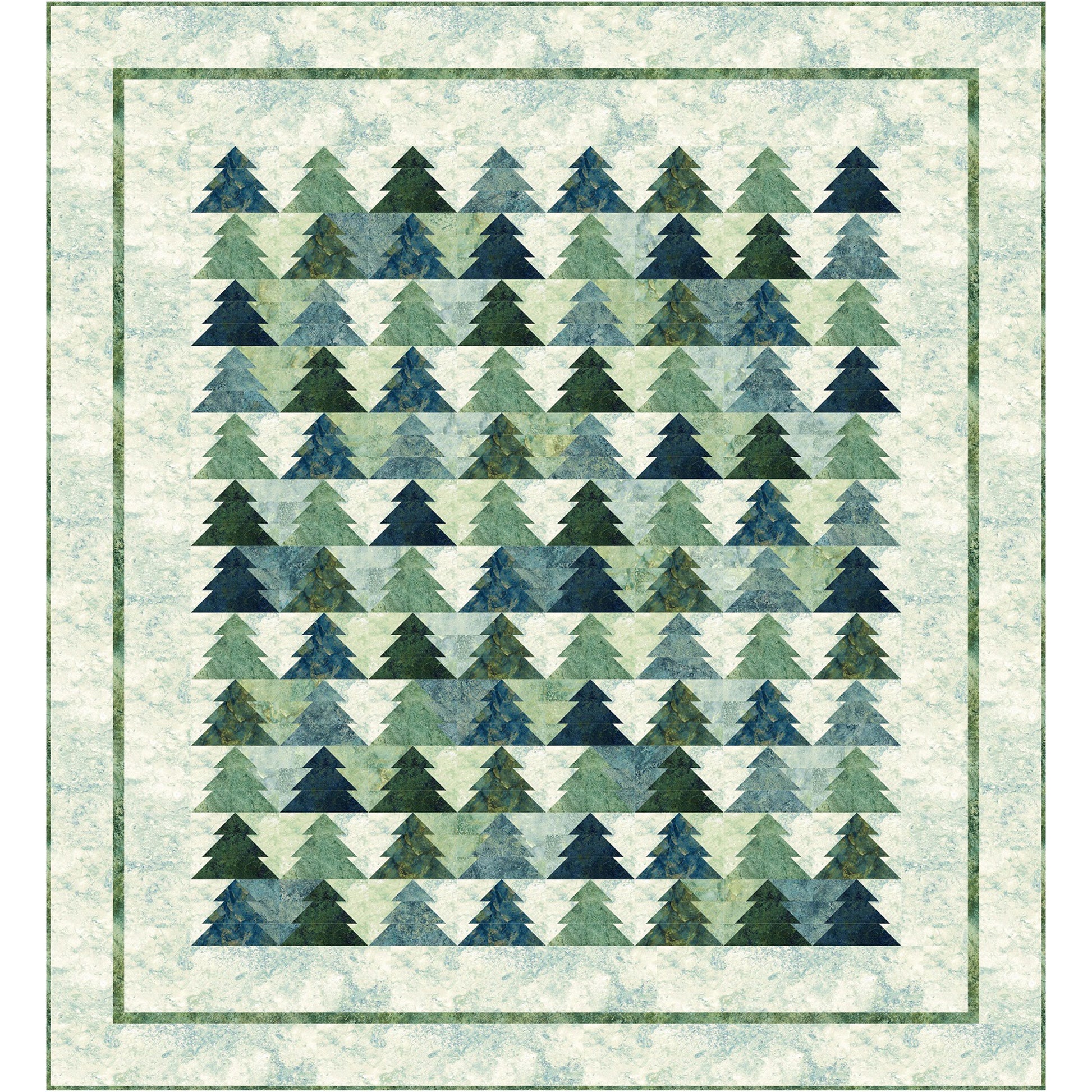 Woodsy quilt featuring a green tree pattern.