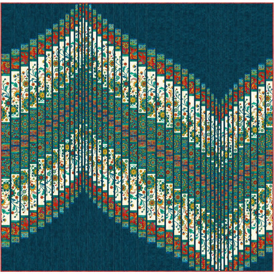 Wavy bargello quilt with a solid background and fun floral fabric.
