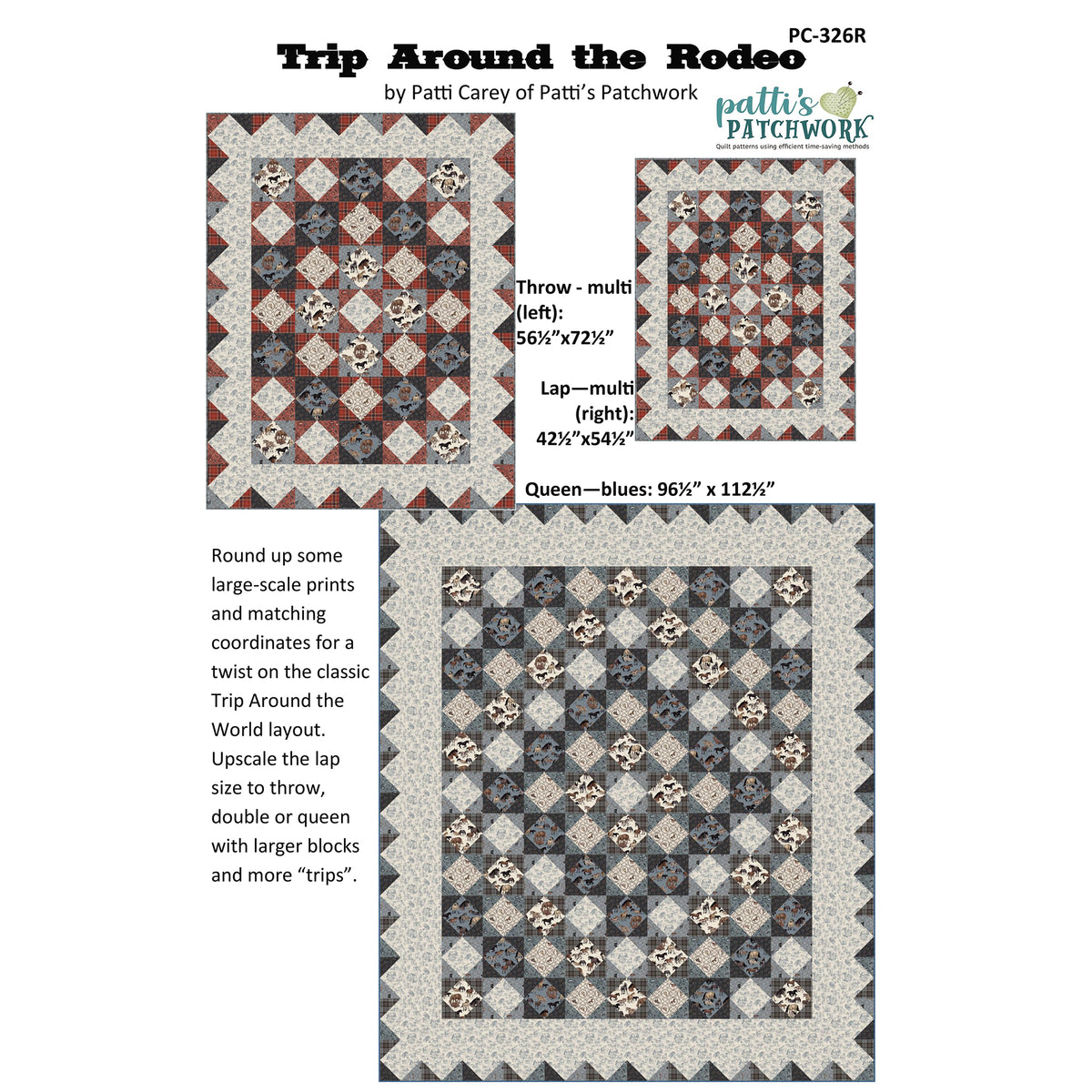 Trip Around the Rodeo Quilt Pattern PC-326R - Paper Pattern