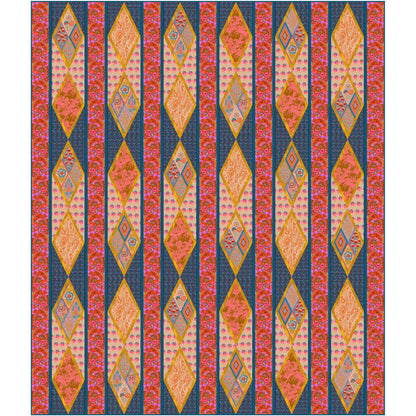 Quilt features rows of long diamond blocks with diamonds inside them, too.