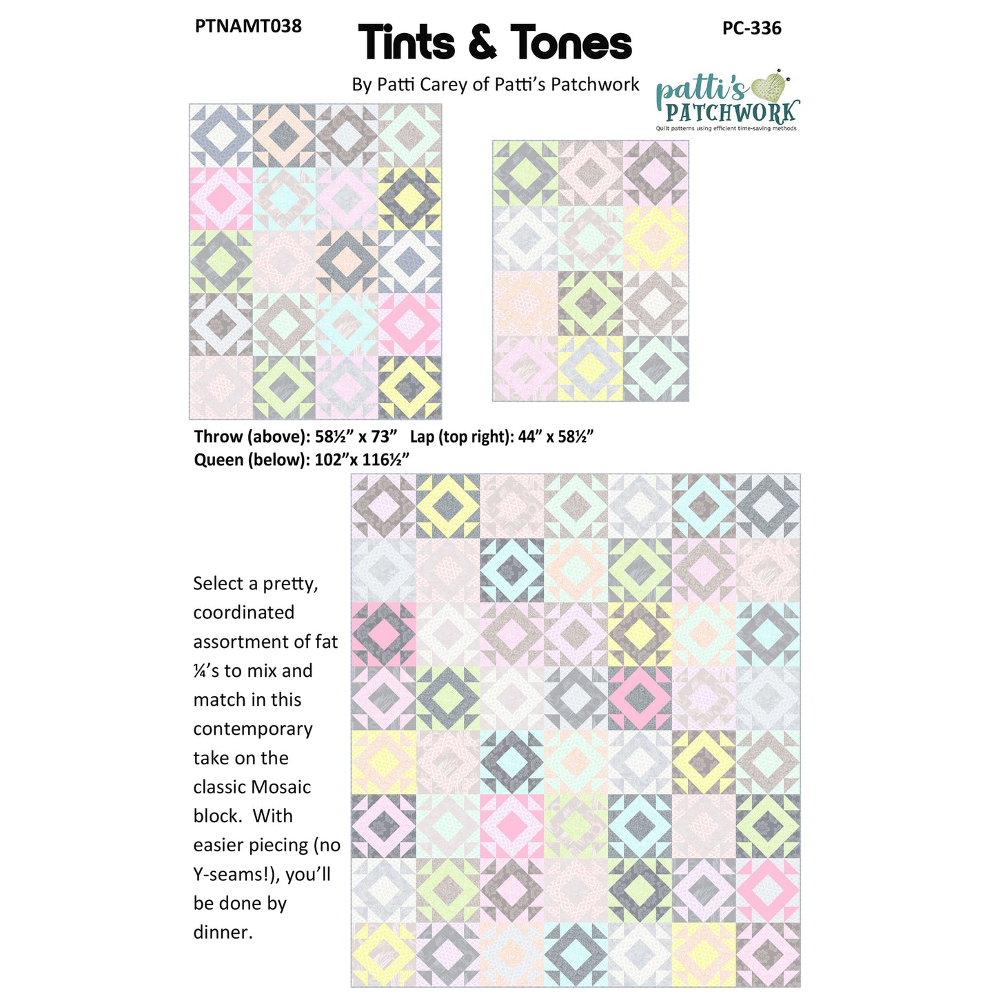 Cover image of pattern for Tints and Tones quilts.