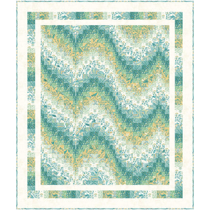 Fun wavy, bargello quilt in cream, blue/green and yellow.
