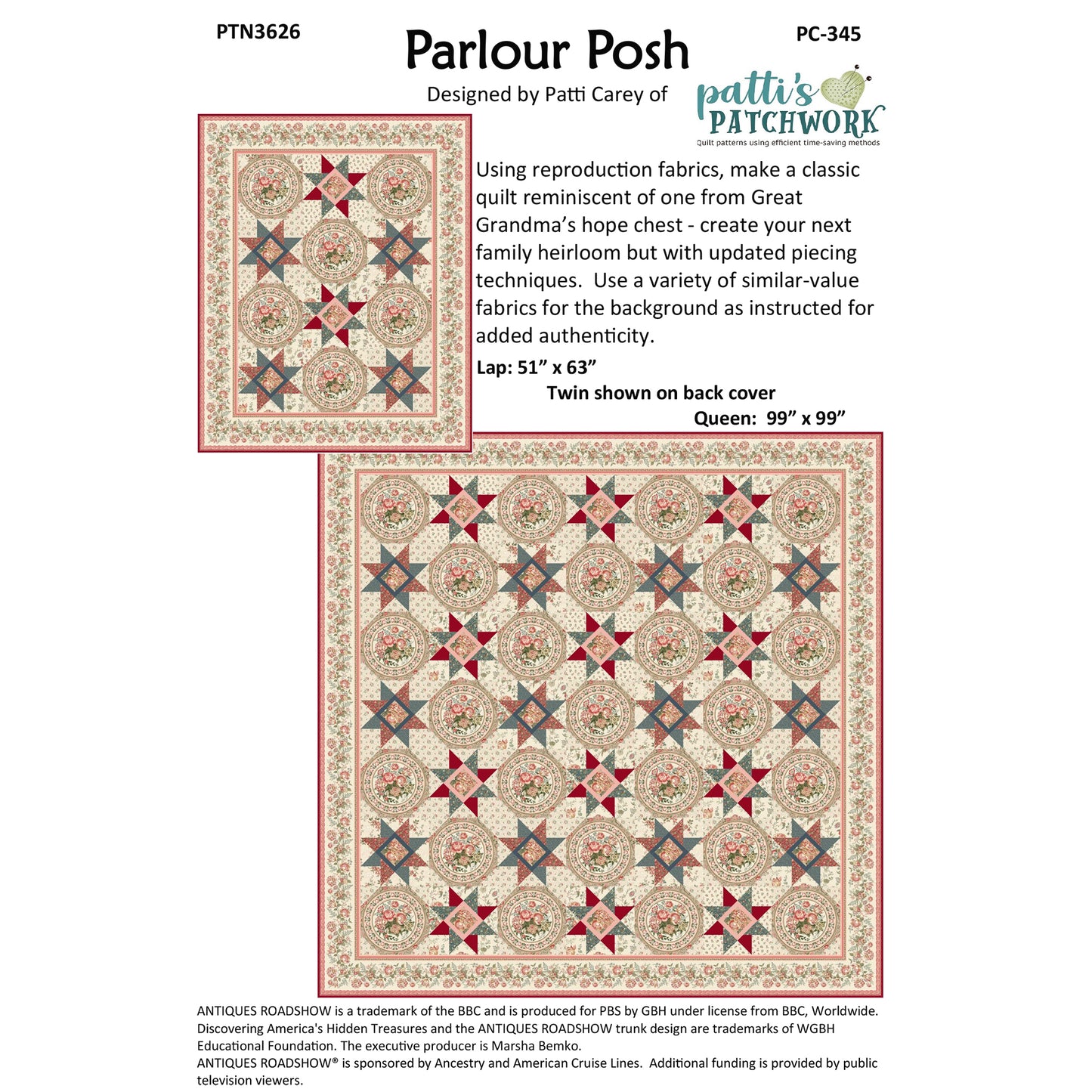 Parlour Posh Quilt Pattern PC-345 - Paper Pattern