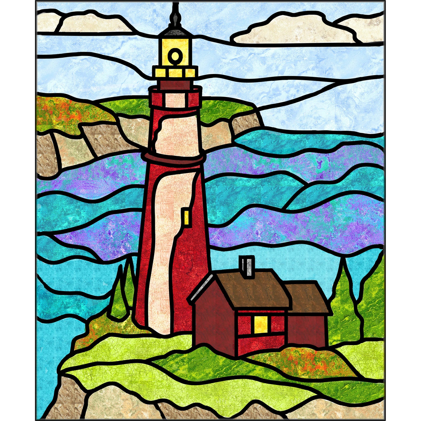 Lighthouse 1 Stained Glass Quilt Pattern PES-103 - Paper Pattern