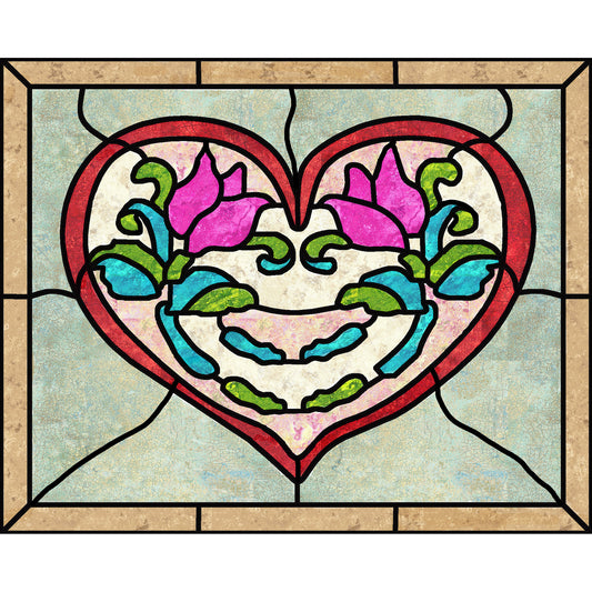 Heart and Flowers Stained Glass Quilt PES-109e - Downloadable Pattern