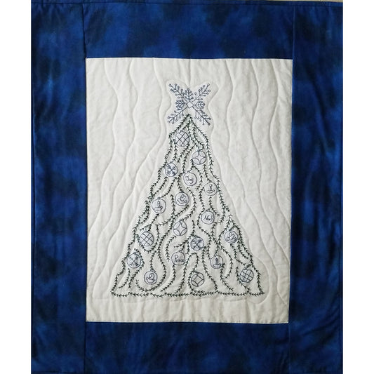 Blue Christmas Embroidered Wall Hanging PG-108e - Downloadable Pattern