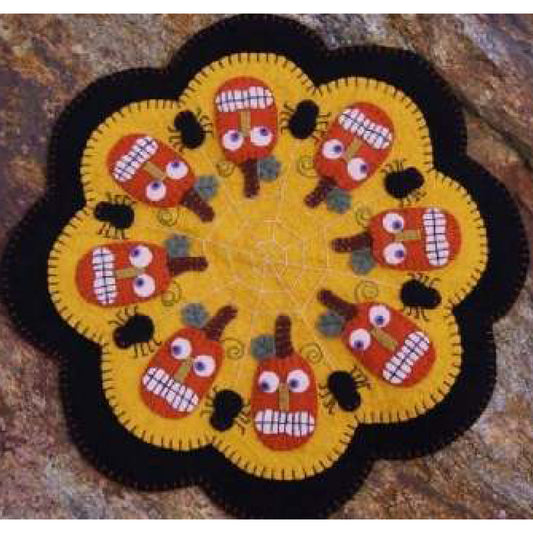 Pumpkins & Spiders Penny Rug Candle Mat PLP-104e - Downloadable Pattern