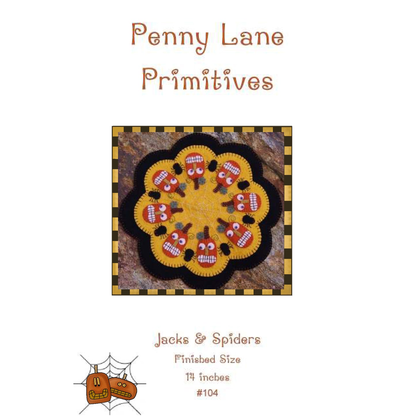 Pumpkins & Spiders Penny Rug Candle Mat PLP-104e - Downloadable Pattern