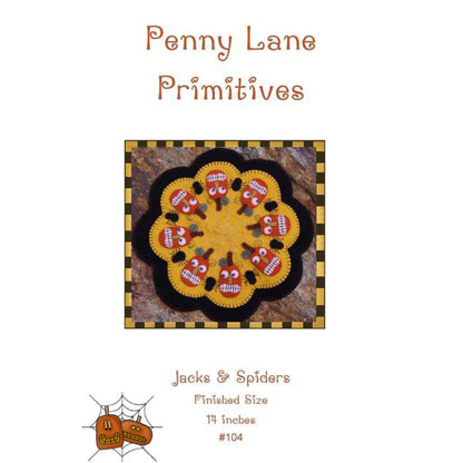 Pumpkins & Spiders Penny Rug Candle Mat PLP-104e - Downloadable Pattern