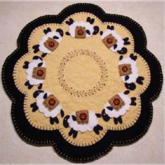 Primitive Penny Sheep Candle Mat Penny Rug PLP-105e - Downloadable Pattern