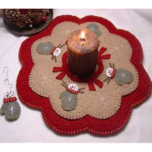 Snow Mittens Penny Rug Candle Mat Pattern PLP-108 - Paper Pattern