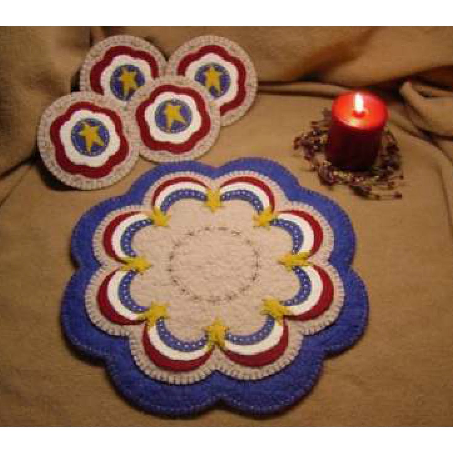 God Bless America! Americana Penny Rug Candle Mat Set PLP-114e - Downloadable Pattern