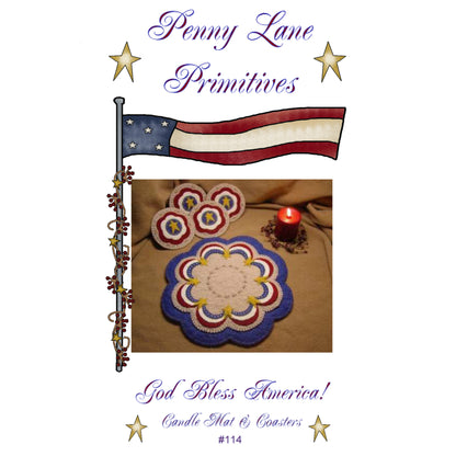 God Bless America! Americana Penny Rug Candle Mat Set PLP-114e - Downloadable Pattern