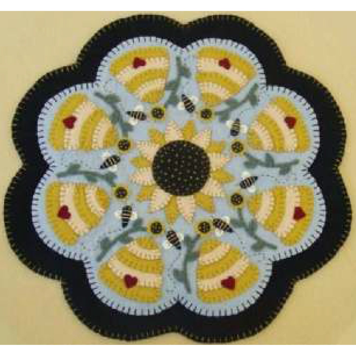 Sweet As Honey Sunflowers & Bees Penny Rug Candle Mat PLP-115e - Downloadable Pattern