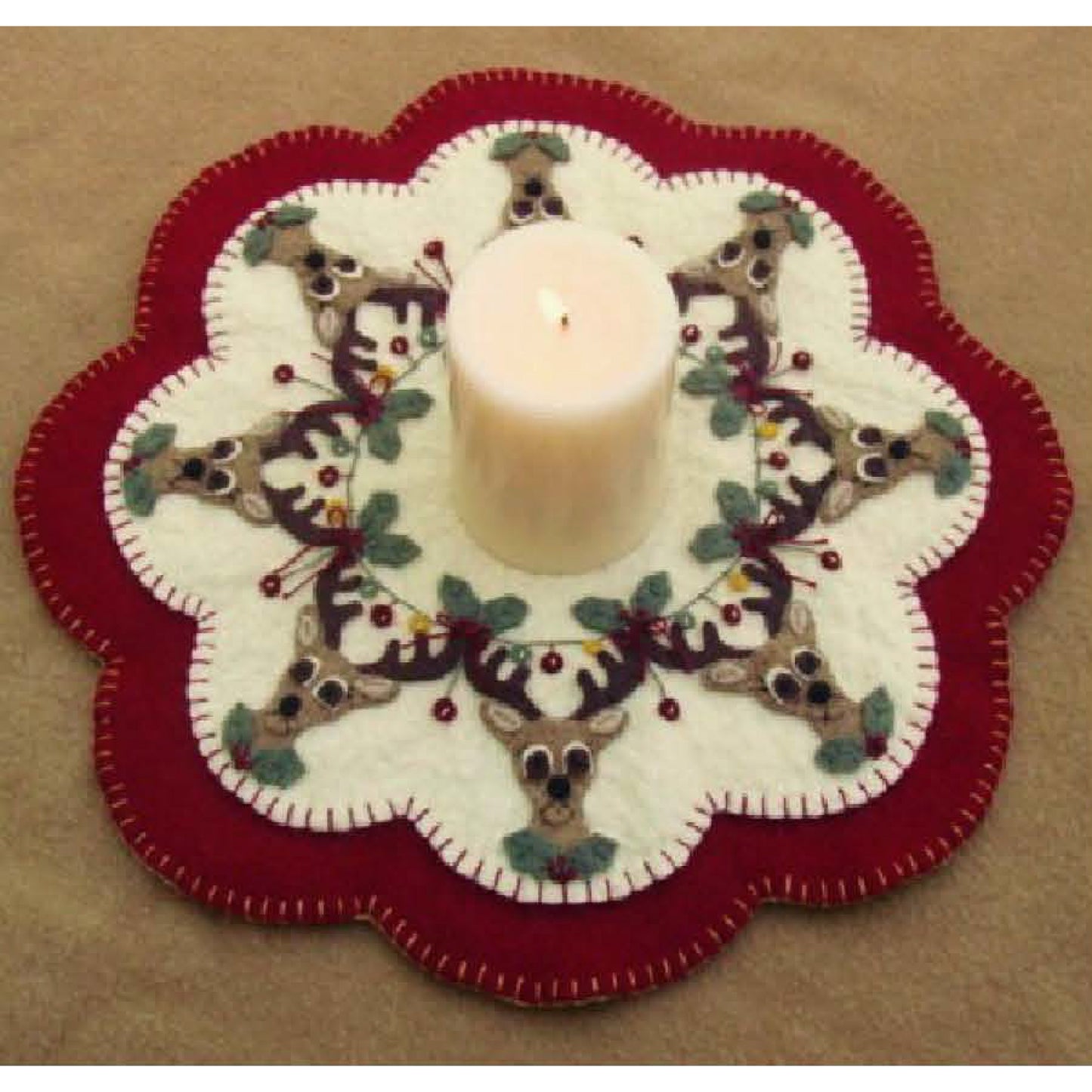 Santa's Reindeer Christmas Penny Rug Candle Mat PLP-116e - Downloadable Pattern