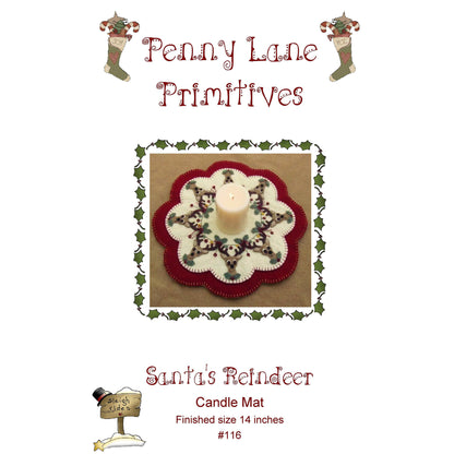 Santa's Reindeer Christmas Penny Rug Candle Mat PLP-116e - Downloadable Pattern