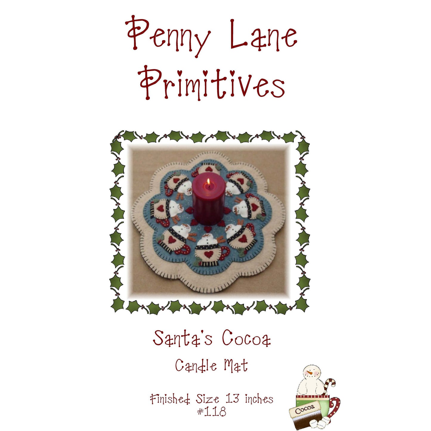 Santa's Cocoa Penny Rug Candle Mat Snowman Pattern PLP-118 - Paper Pattern