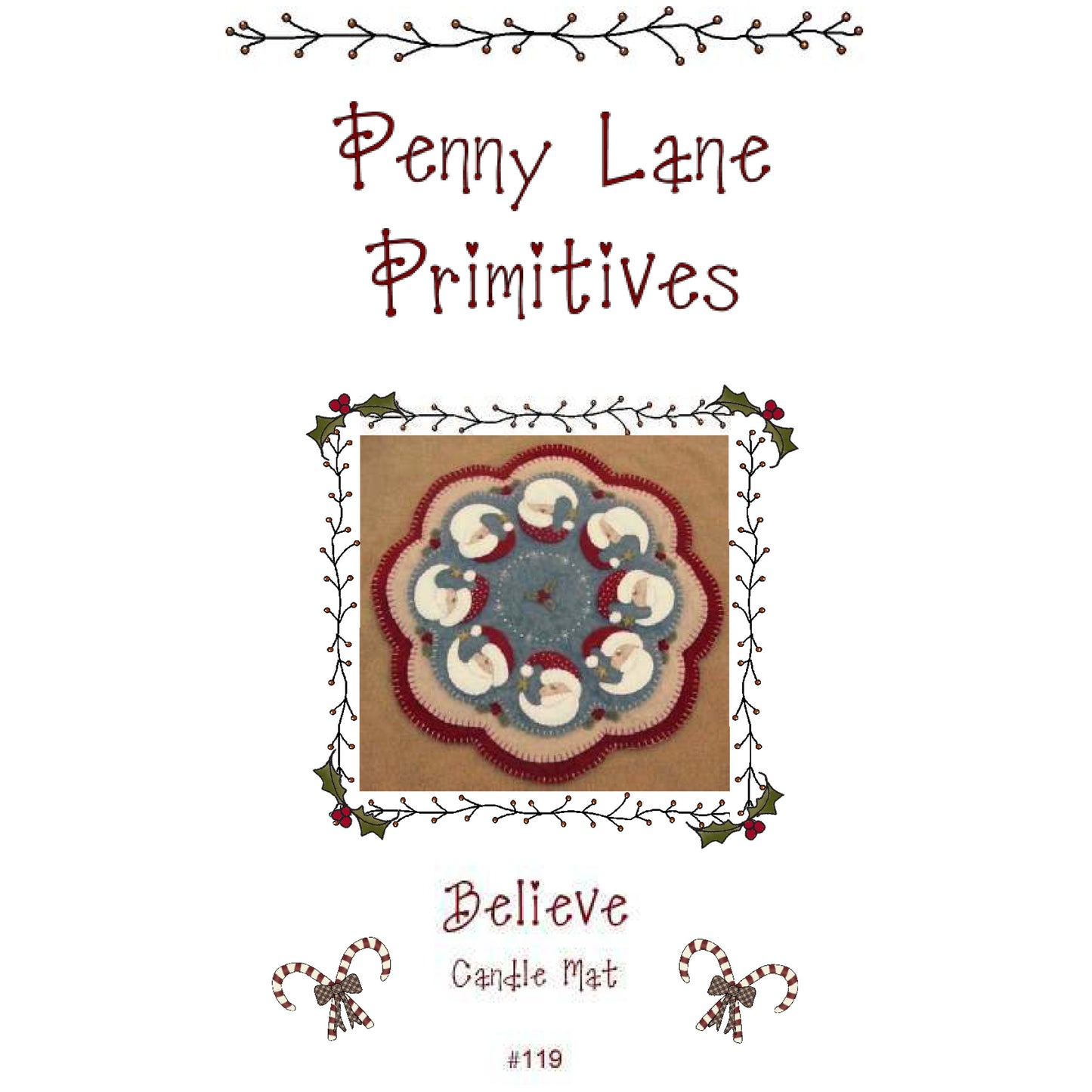 Believe - Christmas Penny Rug Candle Mat PLP-119e  - Downloadable Pattern