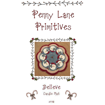 Believe - Christmas Penny Rug Candle Mat Pattern PLP-119  - Paper Pattern