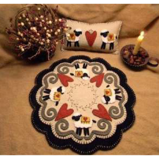 I Love Ewe Sheep & Hearts Penny Rug Candle Mat PLP-121e - Downloadable Pattern