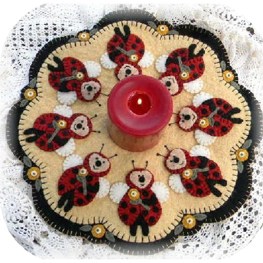 Ladybugs Penny Rug Candle Mat PLP-125e - Downloadable Pattern