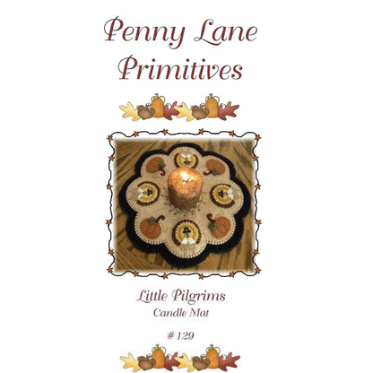 Little Pilgrims Thanksgiving Penny Rug Candle Mat PLP-129e - Downloadable Pattern