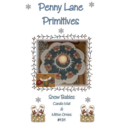 Snow Babies Penny Rug Candle Mat & Mitten Ornies PLP-131e - Downloadable Pattern