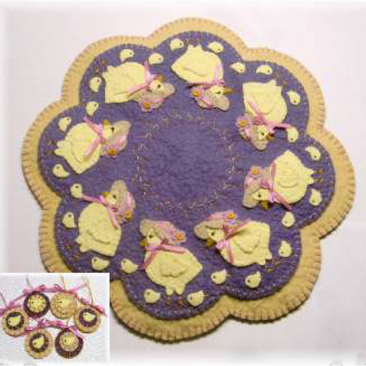 Everywhere a Chick, Chick! Penny Rug Candle Mat with Ornies PLP-134e - Downloadable Pattern