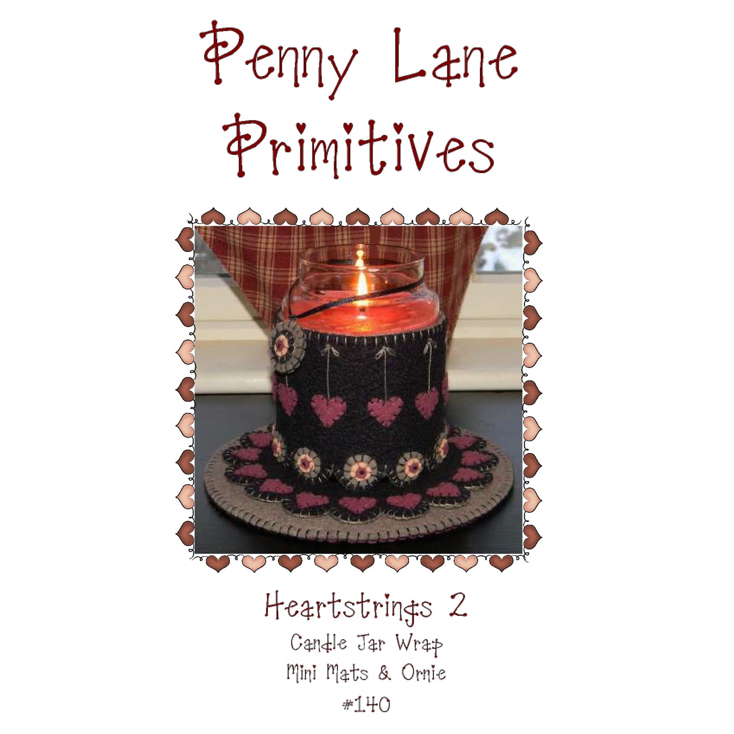 Heartstrings 2 Candle Jar Wrap, Penny Rugs & Ornie PLP-140e - Downloadable Pattern