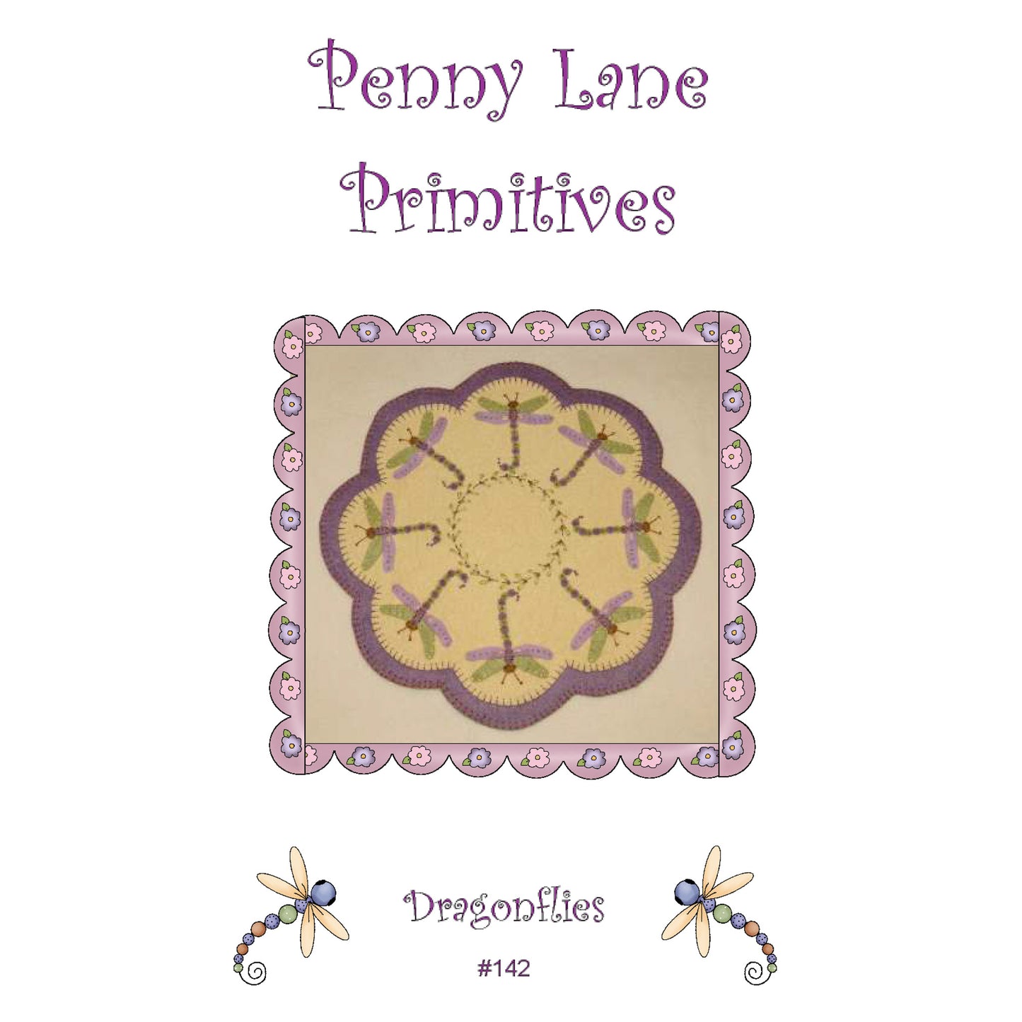 Dragonflies Penny Rug Candle Mat PLP-142e - Downloadable Pattern