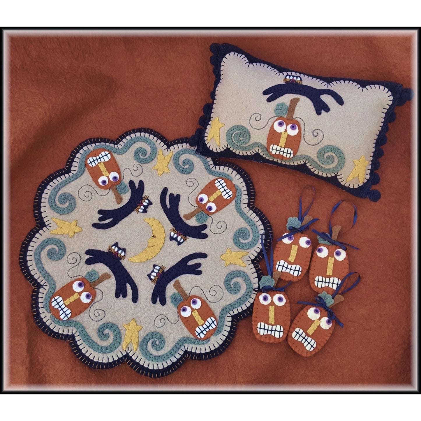 Mischief Night Candle Mat, Mini Pillow & Ornies PLP-238e - Downloadable Pattern