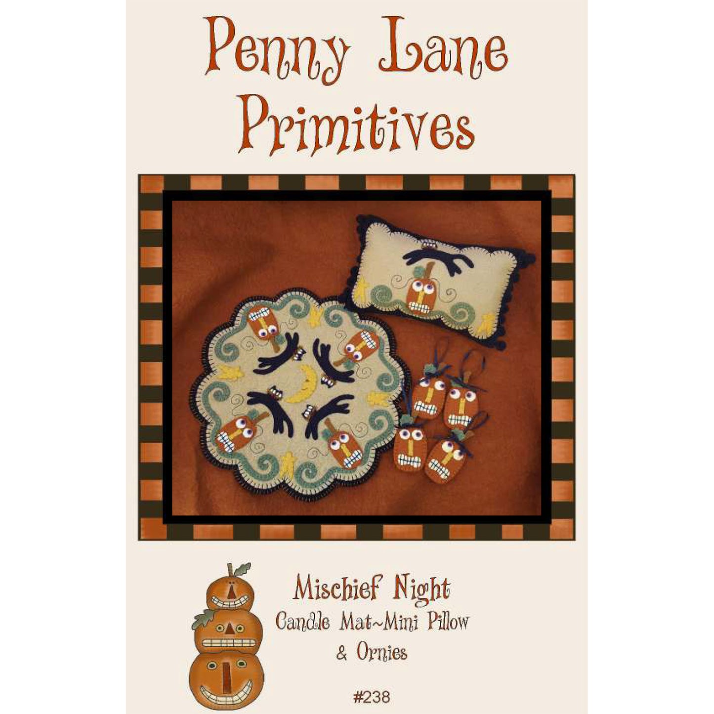 Mischief Night Candle Mat, Mini Pillow & Ornies PLP-238e - Downloadable Pattern