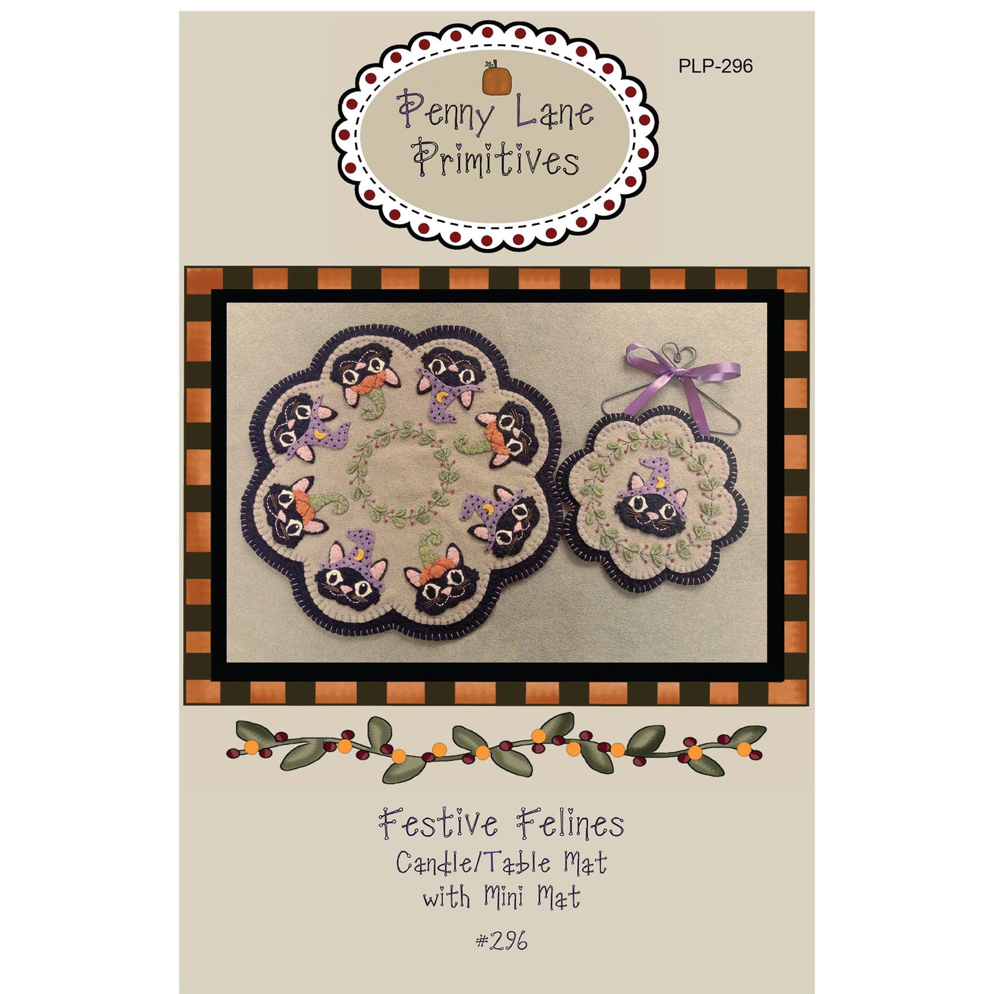 Cover image of pattern for Festive Felines Candle/Table Mat with mini mat.