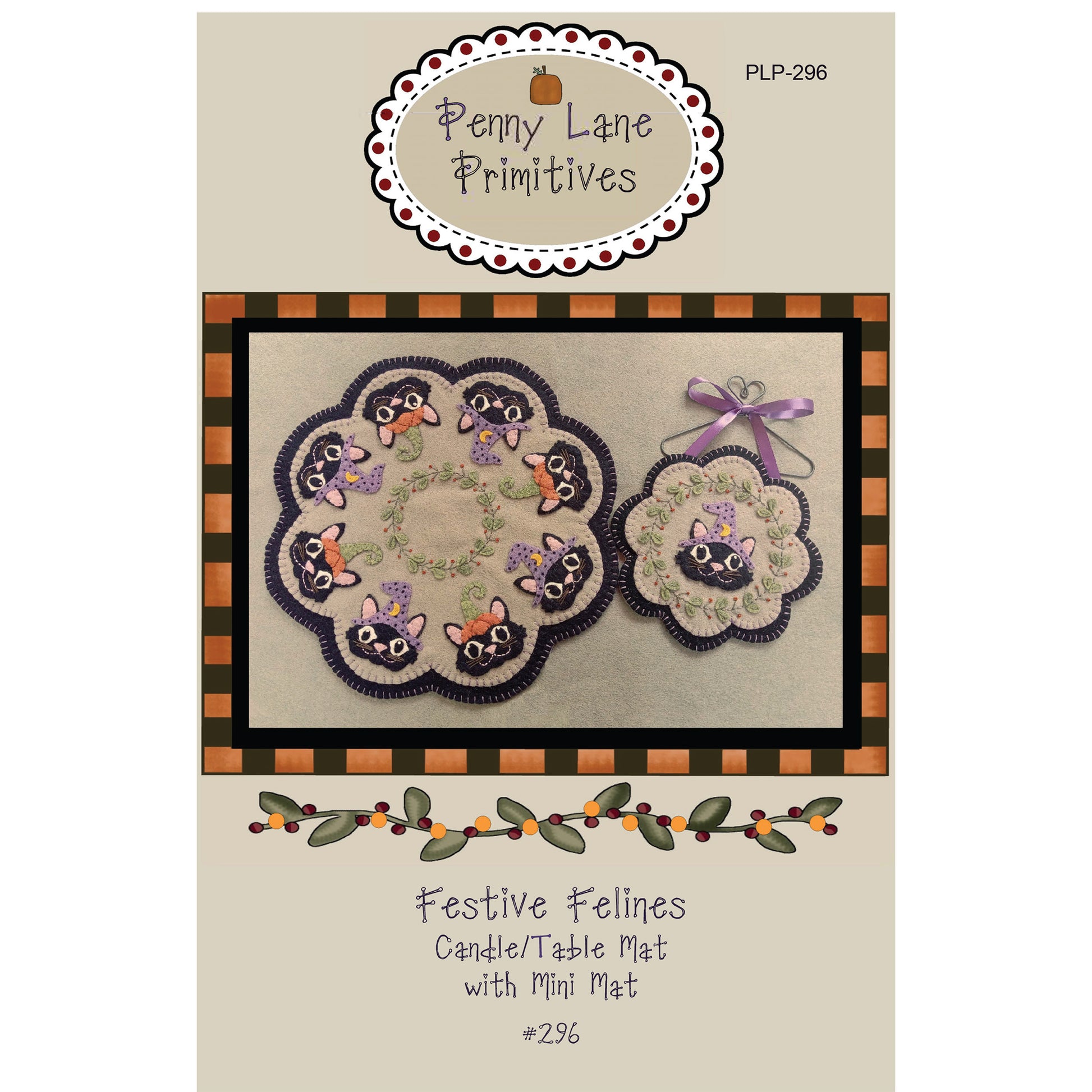 Cover image of pattern for Festive Felines Candle/Table Mat with mini mat.