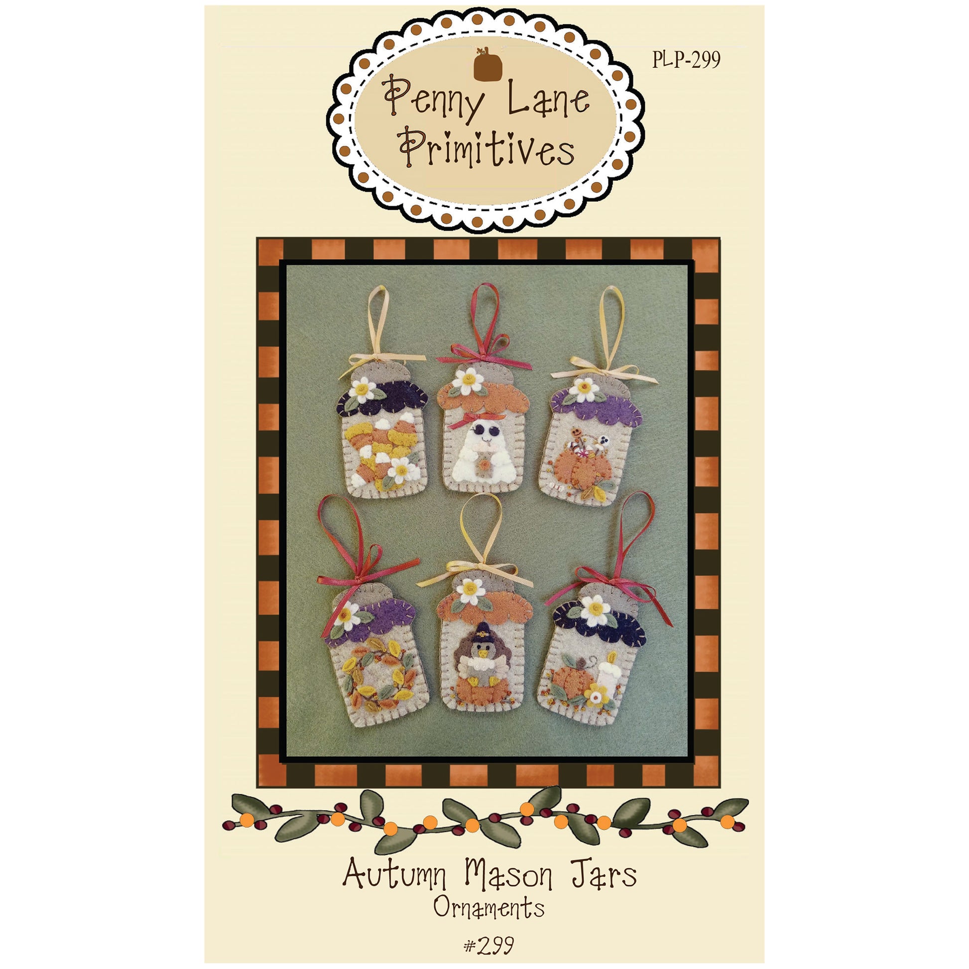 Cover image of pattern for Autumn Mason Jars wool felt ornaments.