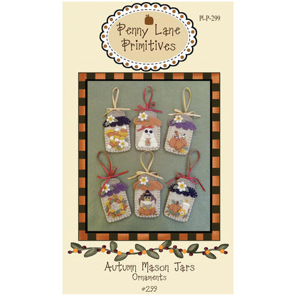 Cover image of pattern for Autumn Mason Jars wool felt ornaments.