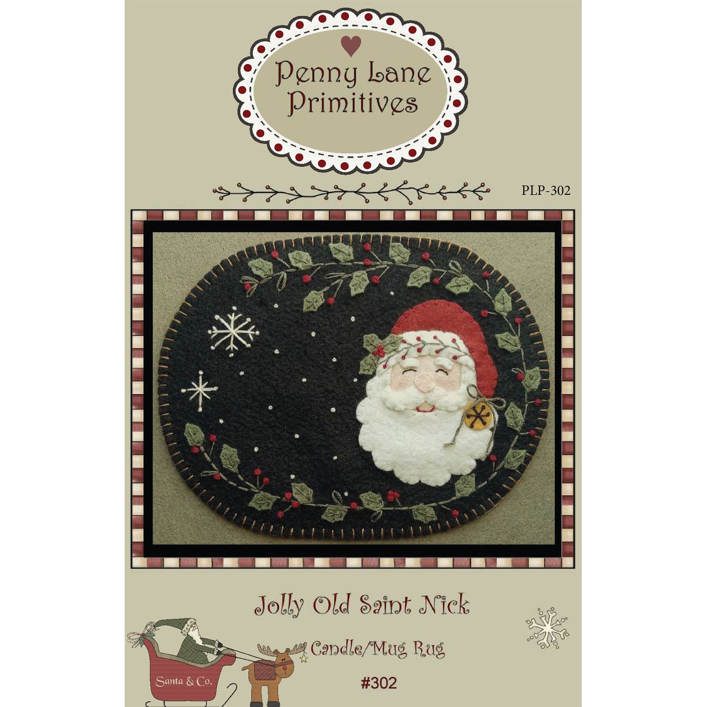 Cover image of pattern for Jolly Old Saint Nick mug rug.
