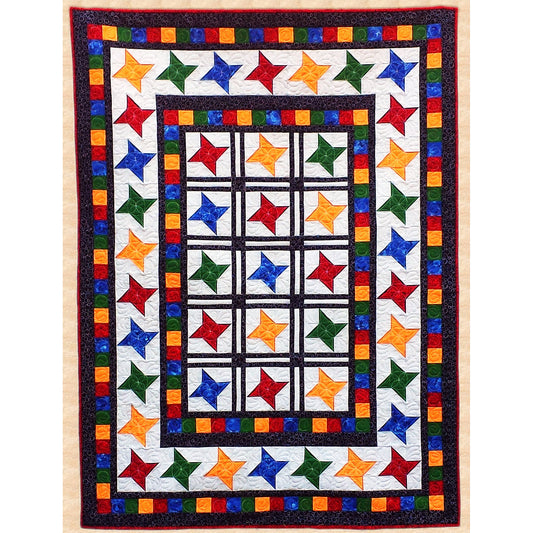 Wrap yourself up underneath these starry skies and start dreaming. Traditional Friendship Star blocks in bright colors are surrounded by multiple borders in this comfy quilt.