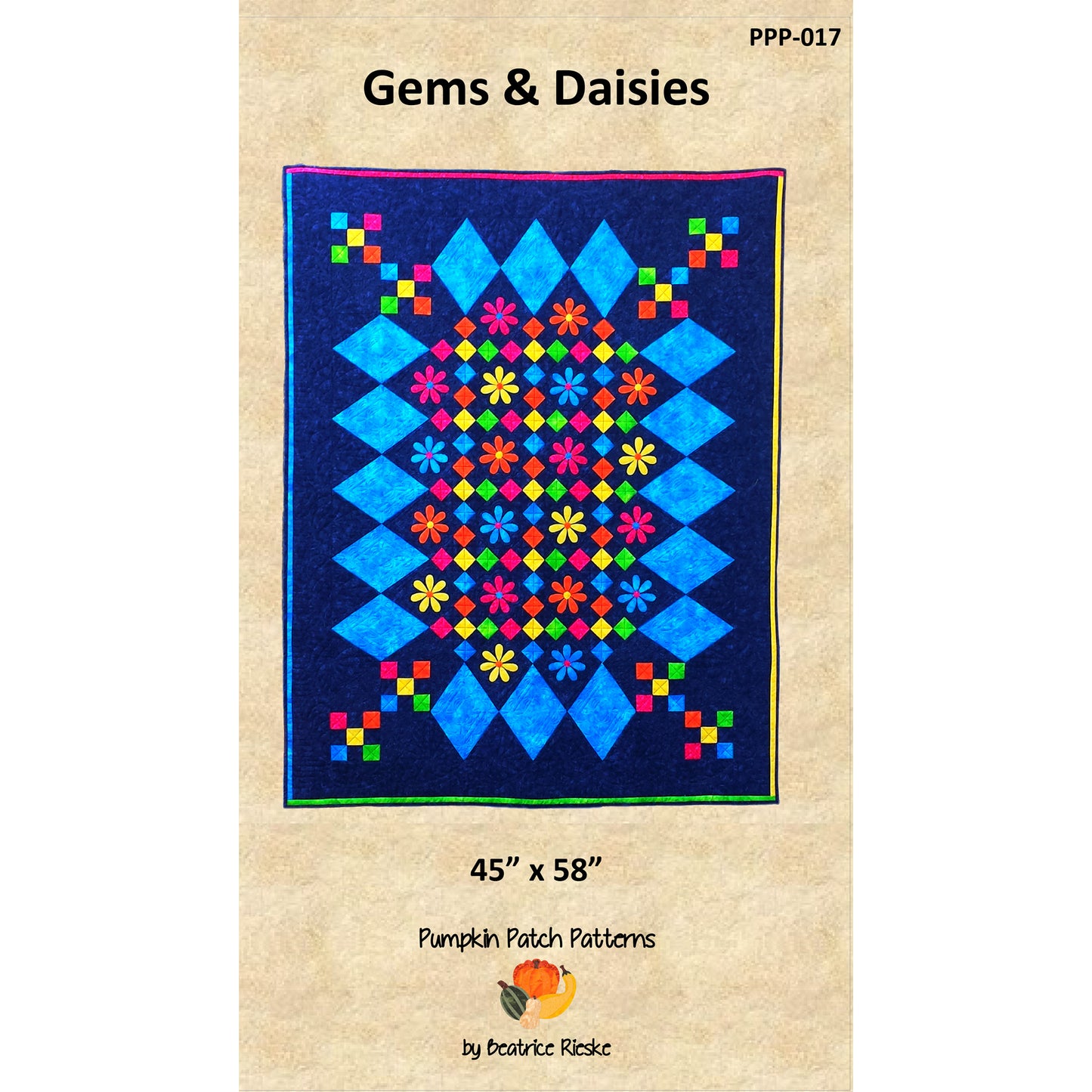 Cover image of pattern for Gems & Daisies quilt.