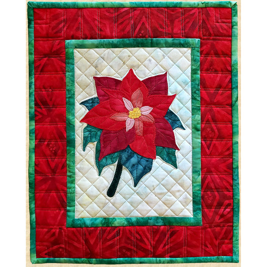 This festive wall hanging quilt, in Christmas colors, features an elegant poinsettia and brings holiday cheer to any home.