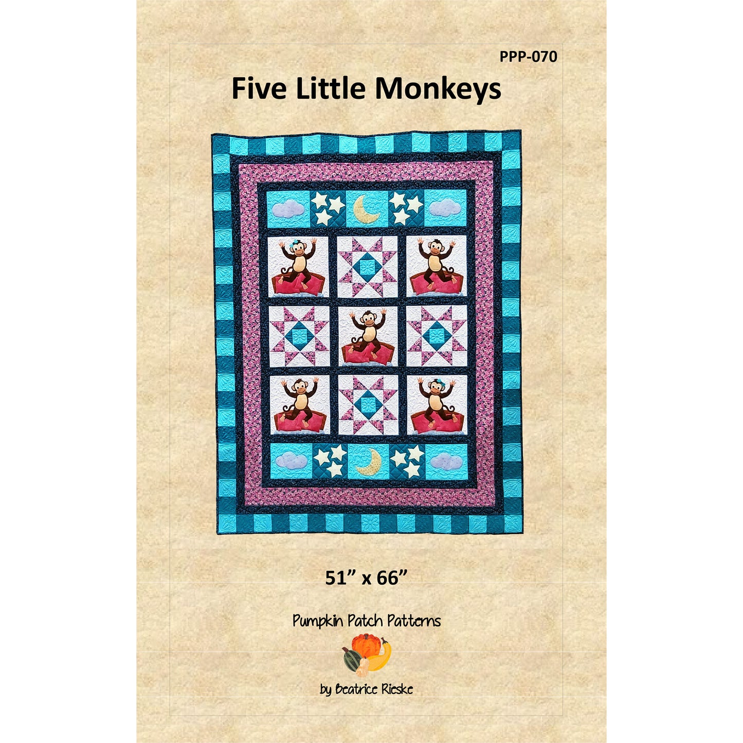 Cover image of pattern for Five Little Monkeys Quilt.