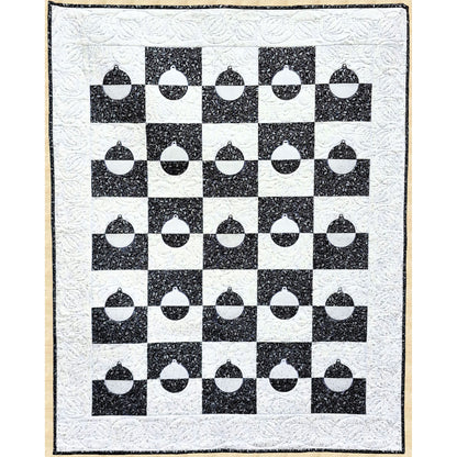 Beautiful black and white quilt features blocks of alternating black and white halves with half an ornament in black or white is included.  