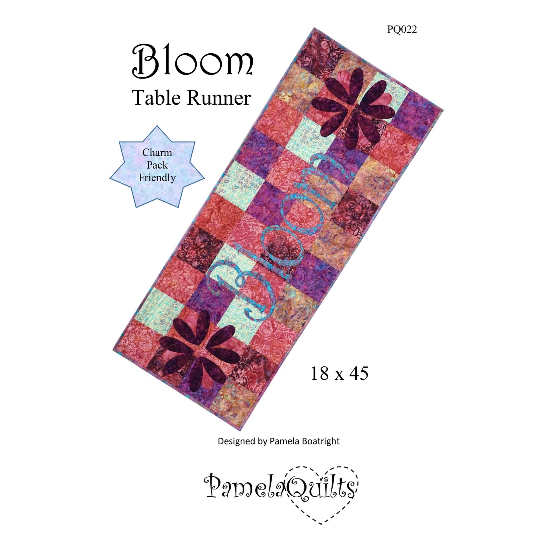 Image of the front cover for the Bloom Table Runner pattern by Pamela Boatright of Pamela Quilts.
