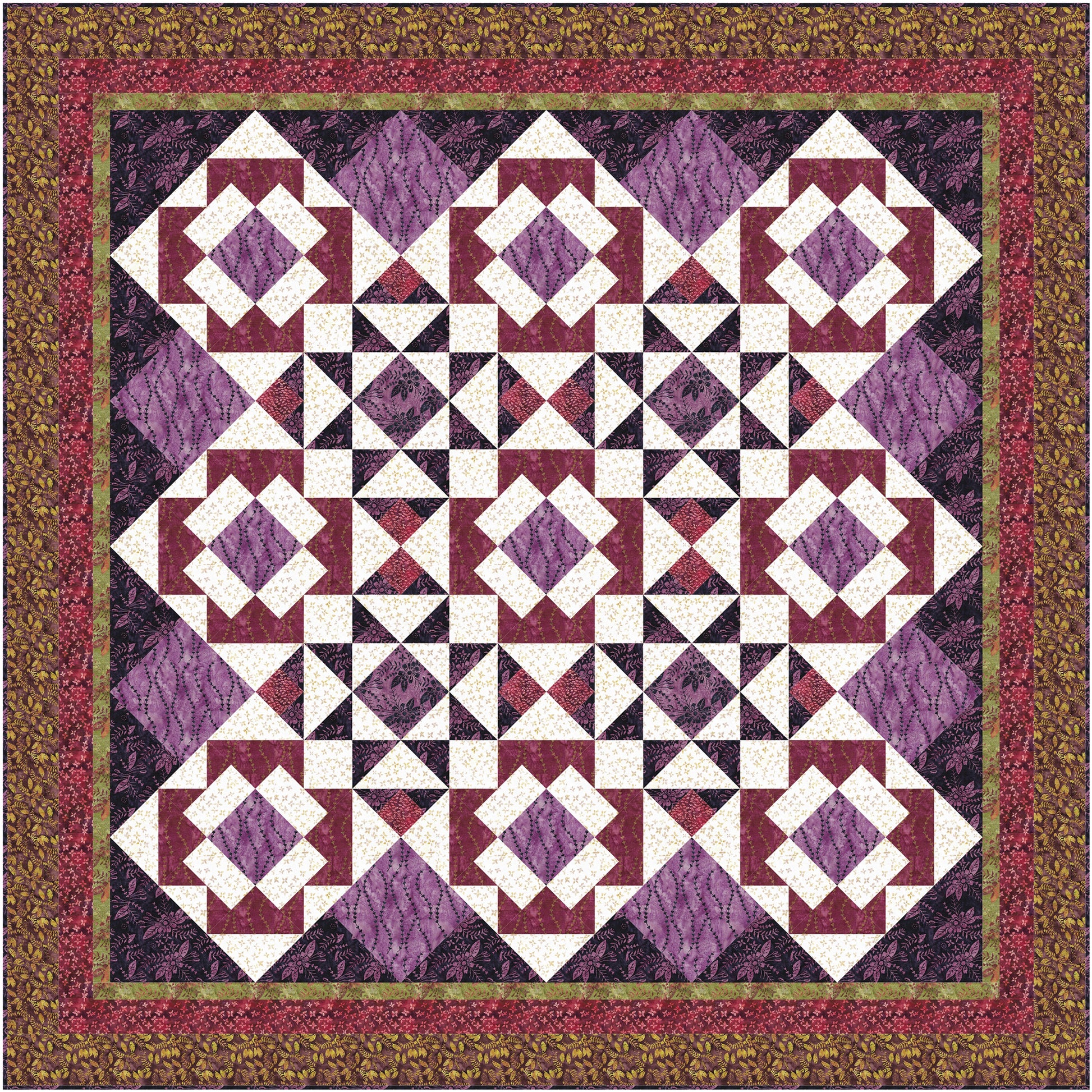 Two basic blocks make this quilt shine – and the pieced setting triangles give it a special sparkle! 