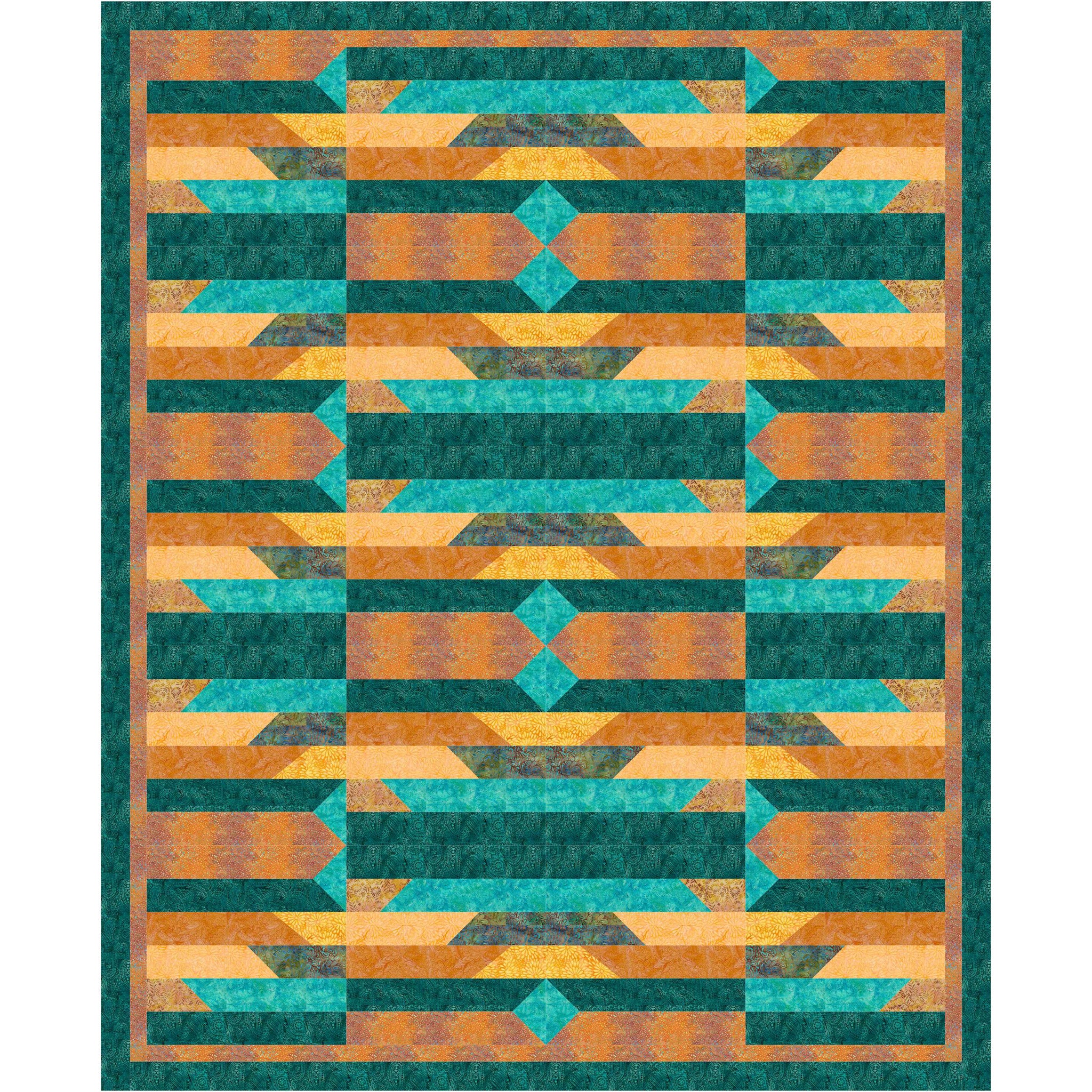 爽やかキルト（ターコイズ） Turquoise Treasure Quilt Pattern PS-1003 (intermediate, lap, throw